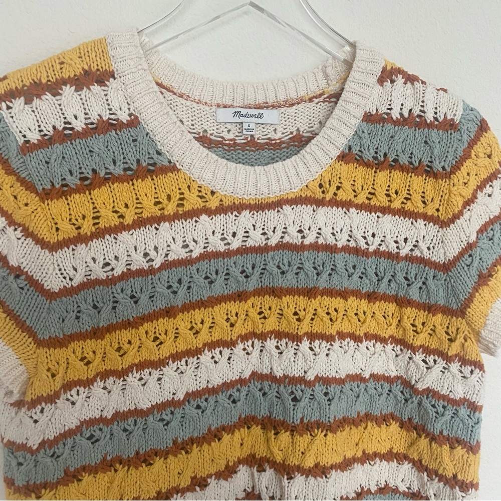 Madewell Carrington Open Knit Short Sleeve Striped Sweater | S - Picture 2 of 8